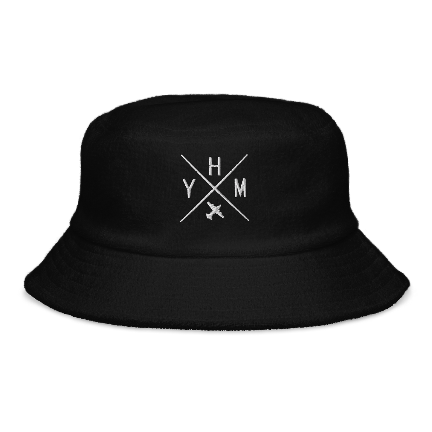 Crossed-X Unstructured Terry Cloth Bucket Hat • White Embroidery