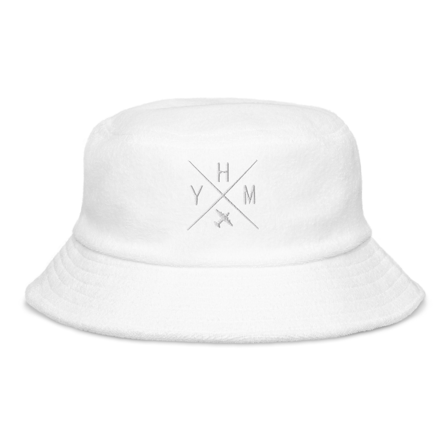 Crossed-X Unstructured Terry Cloth Bucket Hat • White Embroidery