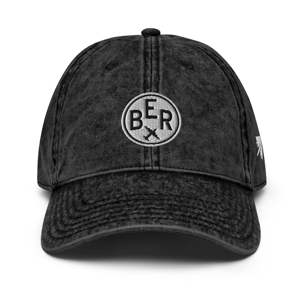 YHM Designs - BER Berlin Vintage Washed Cotton Twill Cap with Airport Code and Roundel Design - Black 02