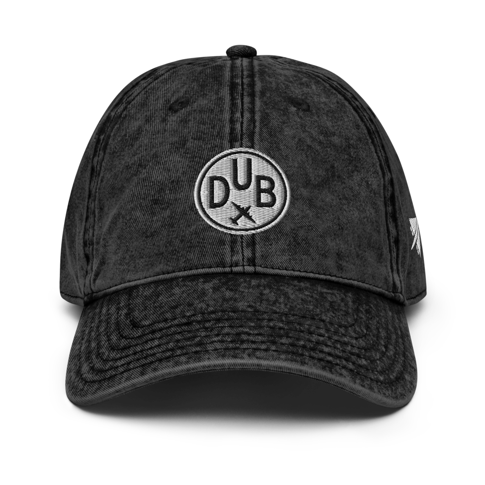 YHM Designs - DUB Dublin Vintage Washed Cotton Twill Cap with Airport Code and Roundel Design - Black 02