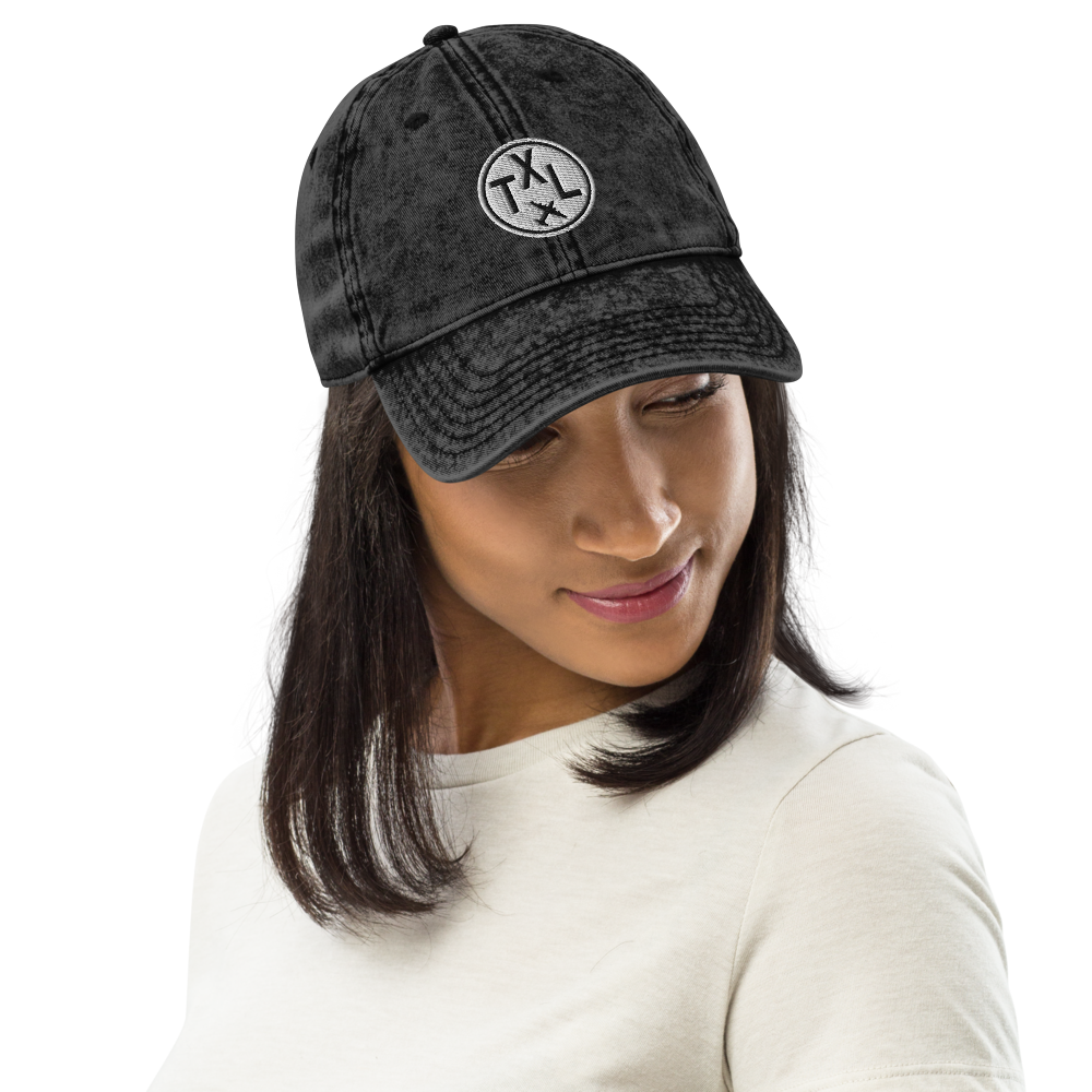 YHM Designs - TXL Berlin Vintage Washed Cotton Twill Cap with Airport Code and Roundel Design - Black Lifestyle 03