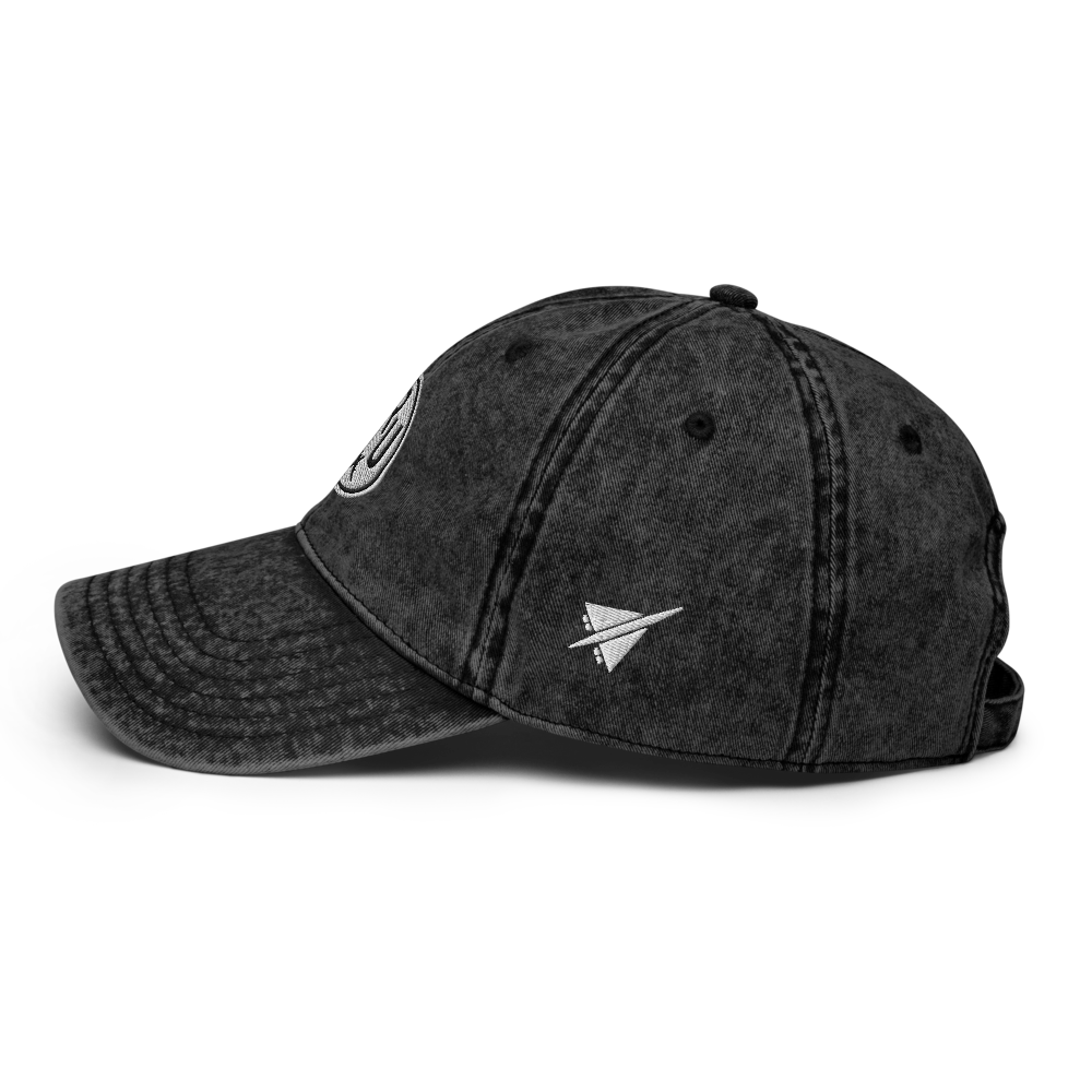 YHM Designs - GRU Sao Paulo Vintage Washed Cotton Twill Cap with Airport Code and Roundel Design - Black 03