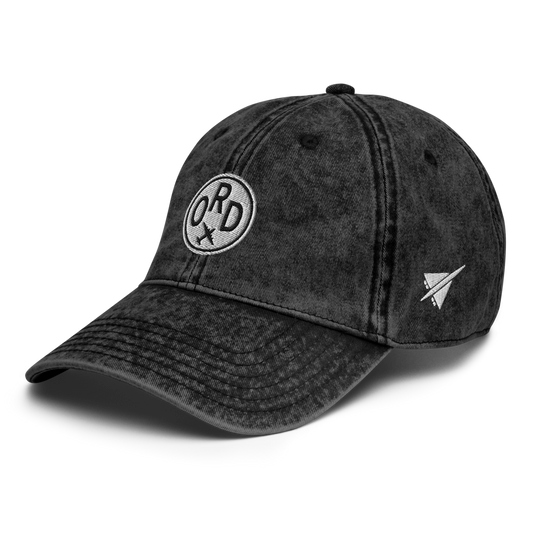 YHM Designs - ORD Chicago Airport Code Vintage Roundel Vintage Washed Baseball Cap - Travel Gifts for Men and Women - Black 01