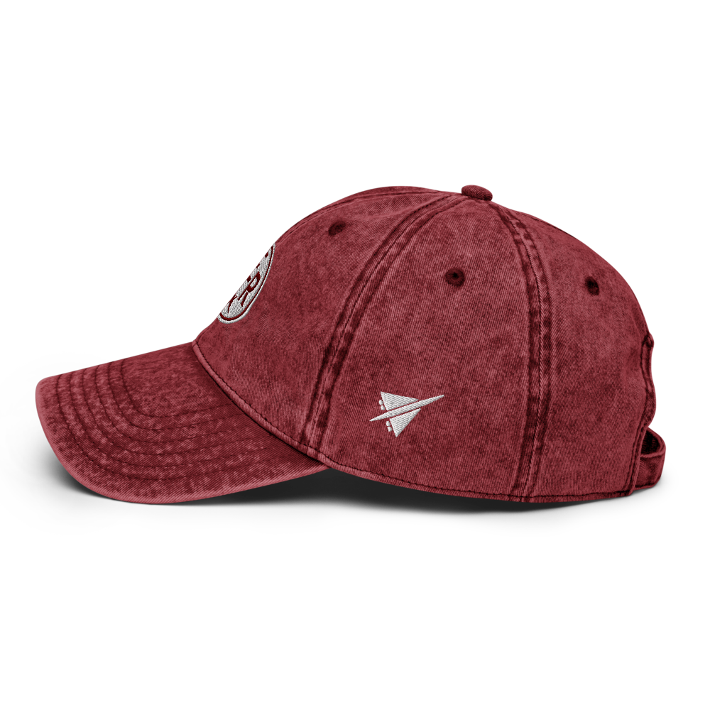YHM Designs - BER Berlin Vintage Washed Cotton Twill Cap with Airport Code and Roundel Design - Maroon 03