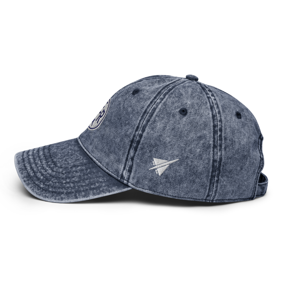 YHM Designs - BER Berlin Vintage Washed Cotton Twill Cap with Airport Code and Roundel Design - Navy Blue 03