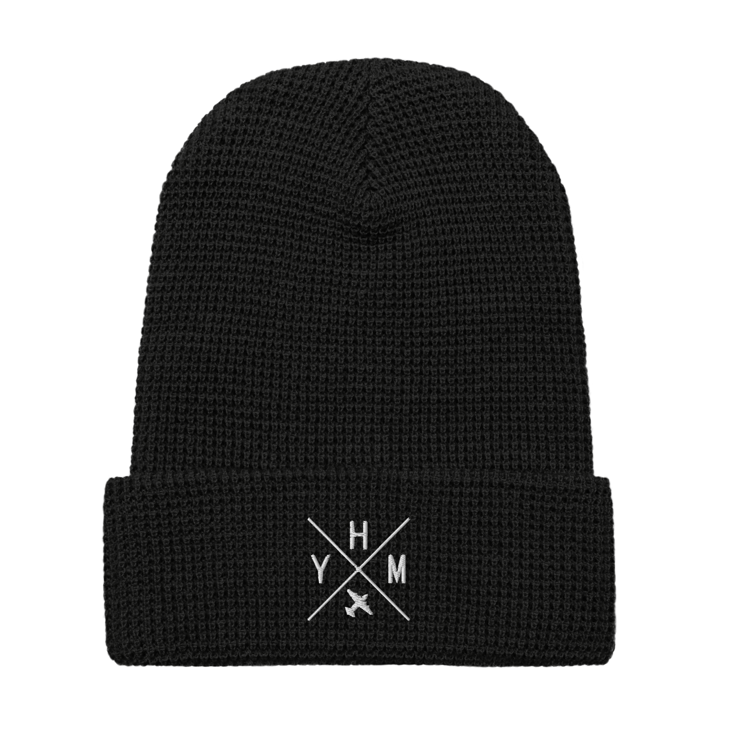 Crossed-X Waffle Beanie • White Embroidery