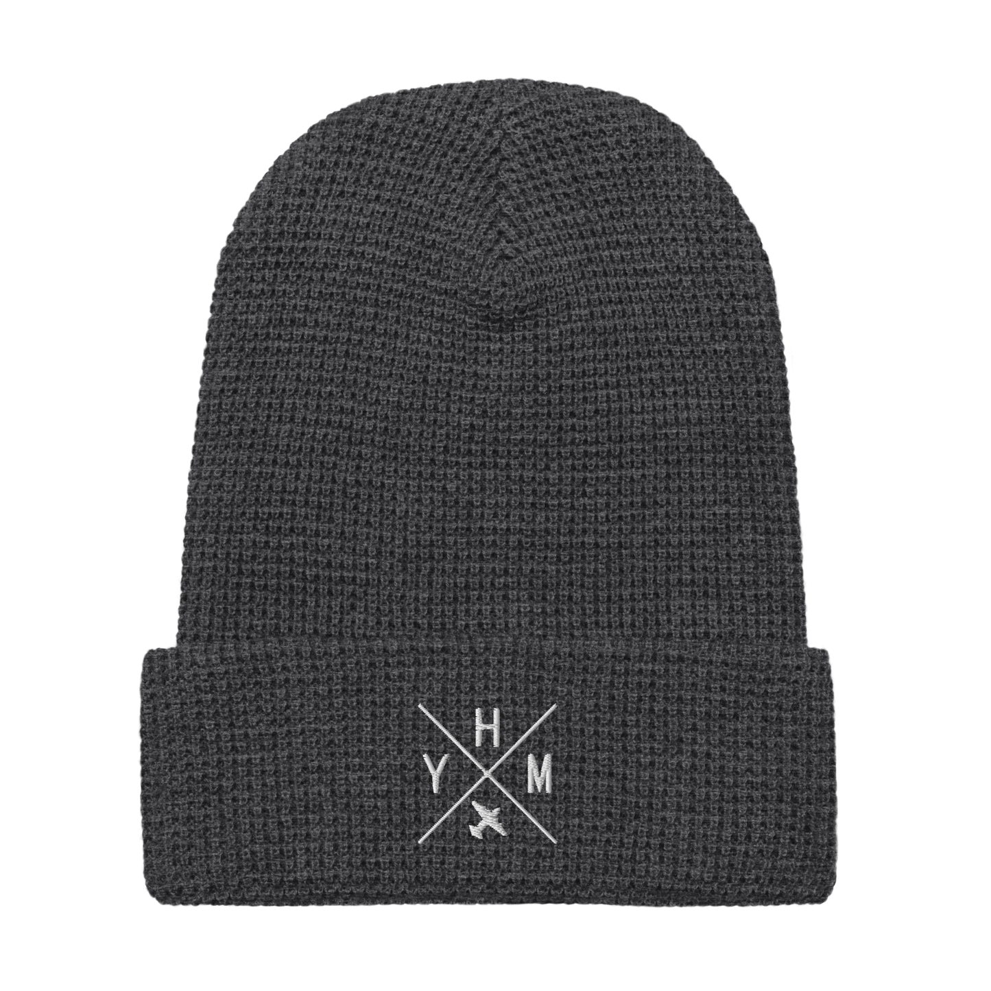 Crossed-X Waffle Beanie • White Embroidery
