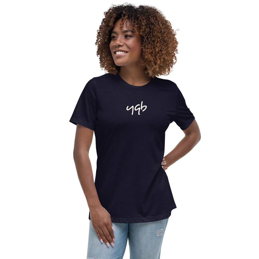YHM Designs - YQB Quebec City Airport Code Women's Relaxed T-Shirt - Handwritten Lettering Design - Image 05