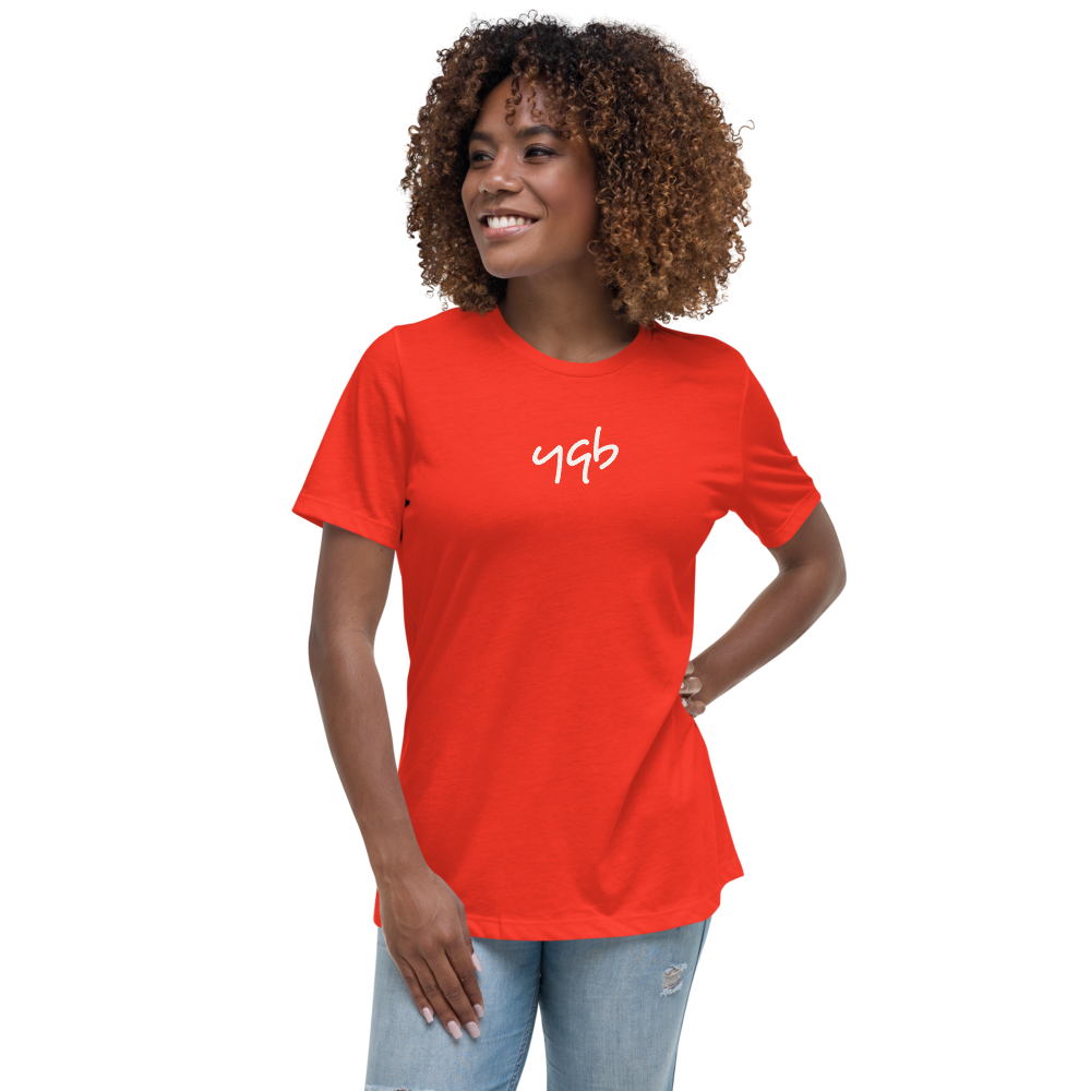YHM Designs - YQB Quebec City Airport Code Women's Relaxed T-Shirt - Handwritten Lettering Design - Image 01