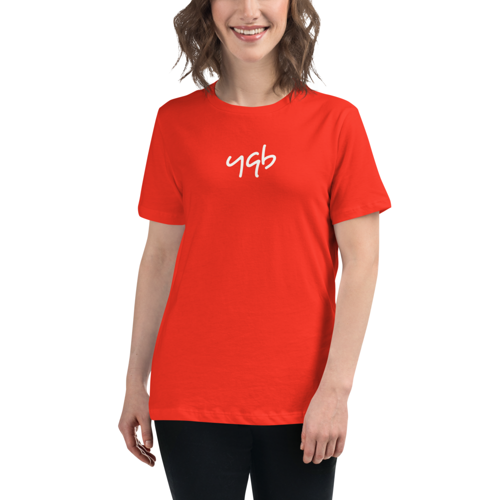 YHM Designs - YQB Quebec City Airport Code Women's Relaxed T-Shirt - Handwritten Lettering Design - Image 03