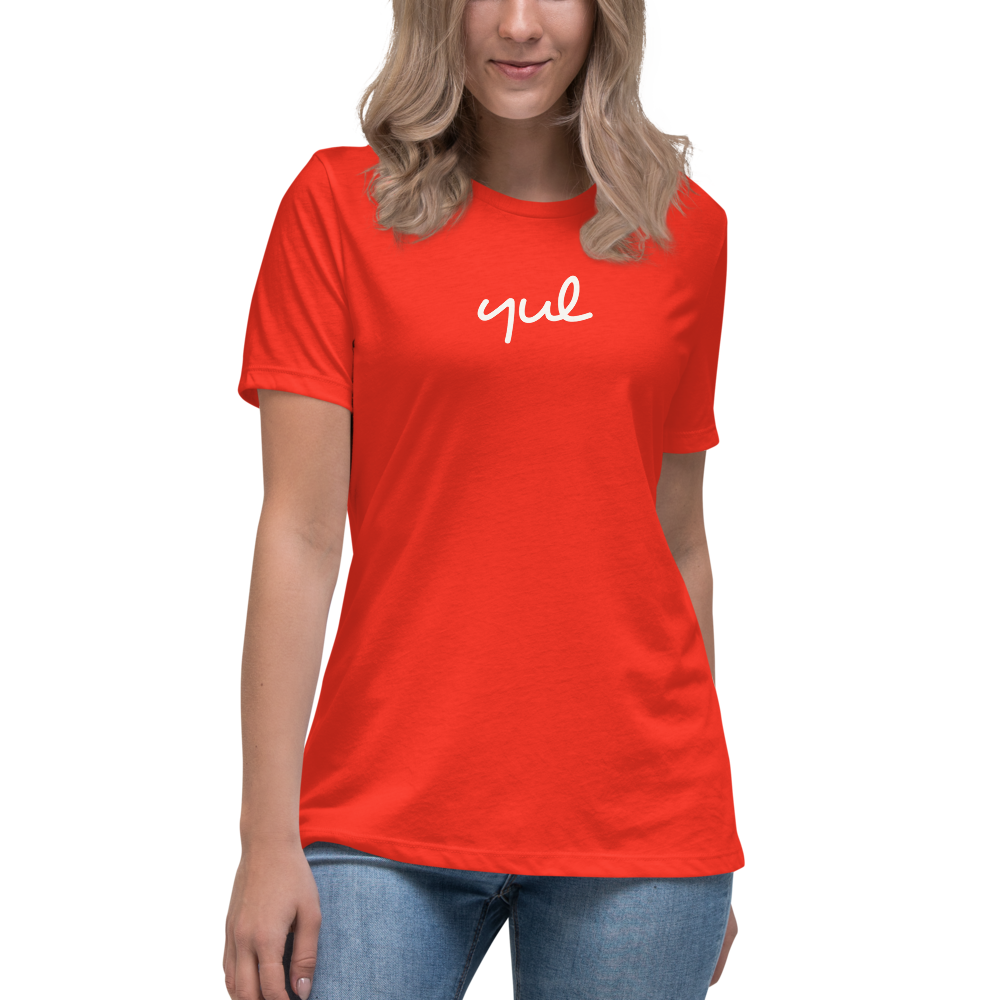 YHM Designs - YUL Montreal Airport Code Women's Relaxed T-Shirt - Handwritten Lettering Design - Image 04