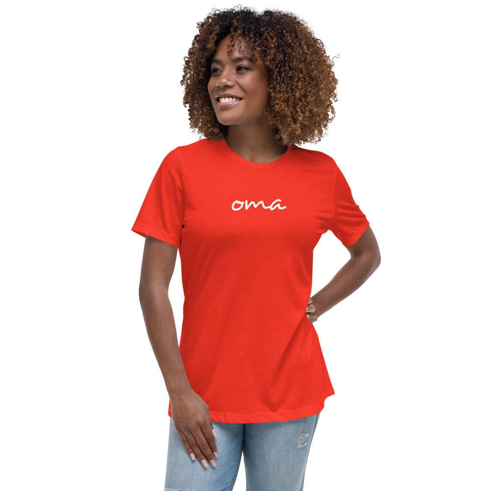 YHM Designs - OMA Omaha Airport Code Women's Relaxed T-Shirt - Handwritten Lettering Design - Image 01
