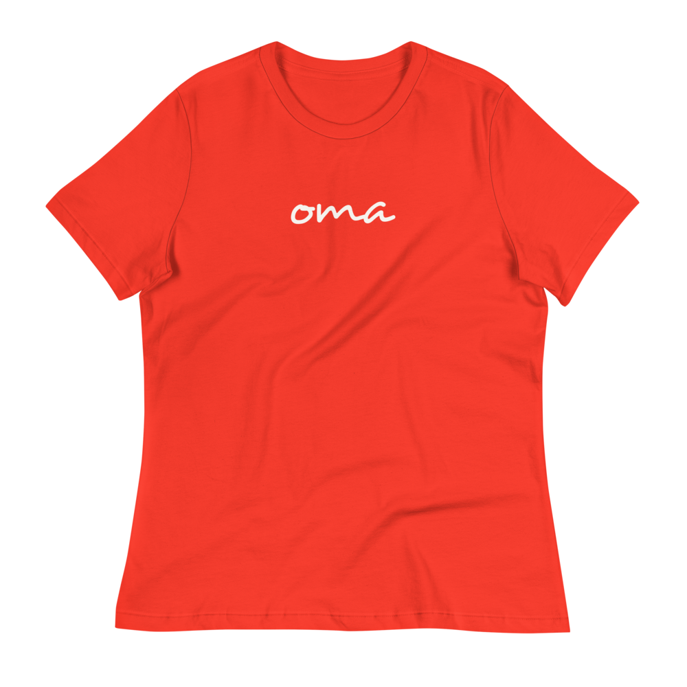 YHM Designs - OMA Omaha Airport Code Women's Relaxed T-Shirt - Handwritten Lettering Design - Image 02
