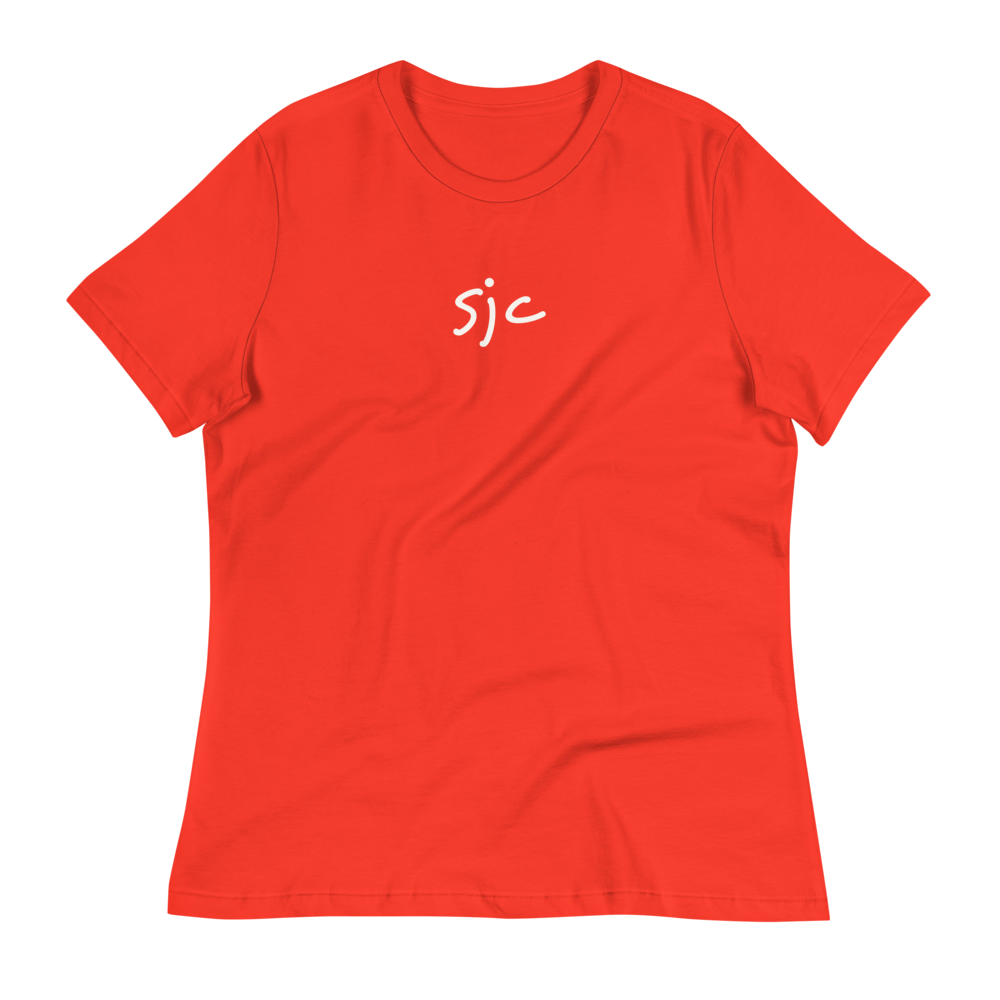 YHM Designs - SJC San Jose Airport Code Women's Relaxed T-Shirt - Handwritten Lettering Design - Image 02